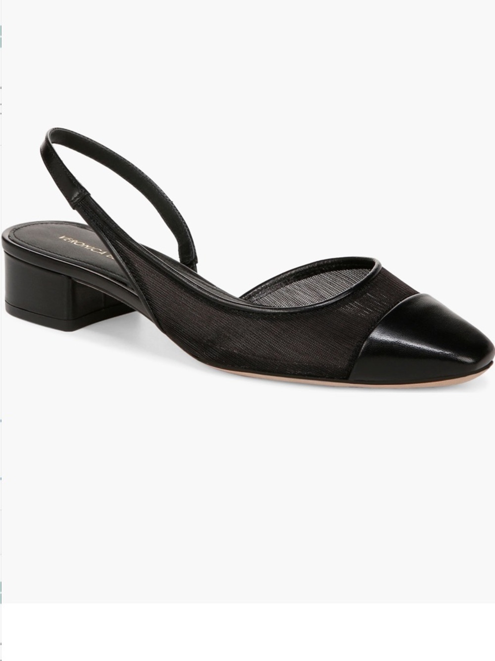 Veronica Beard Black Mesh & Leather Slingback Low Block Heel Flats